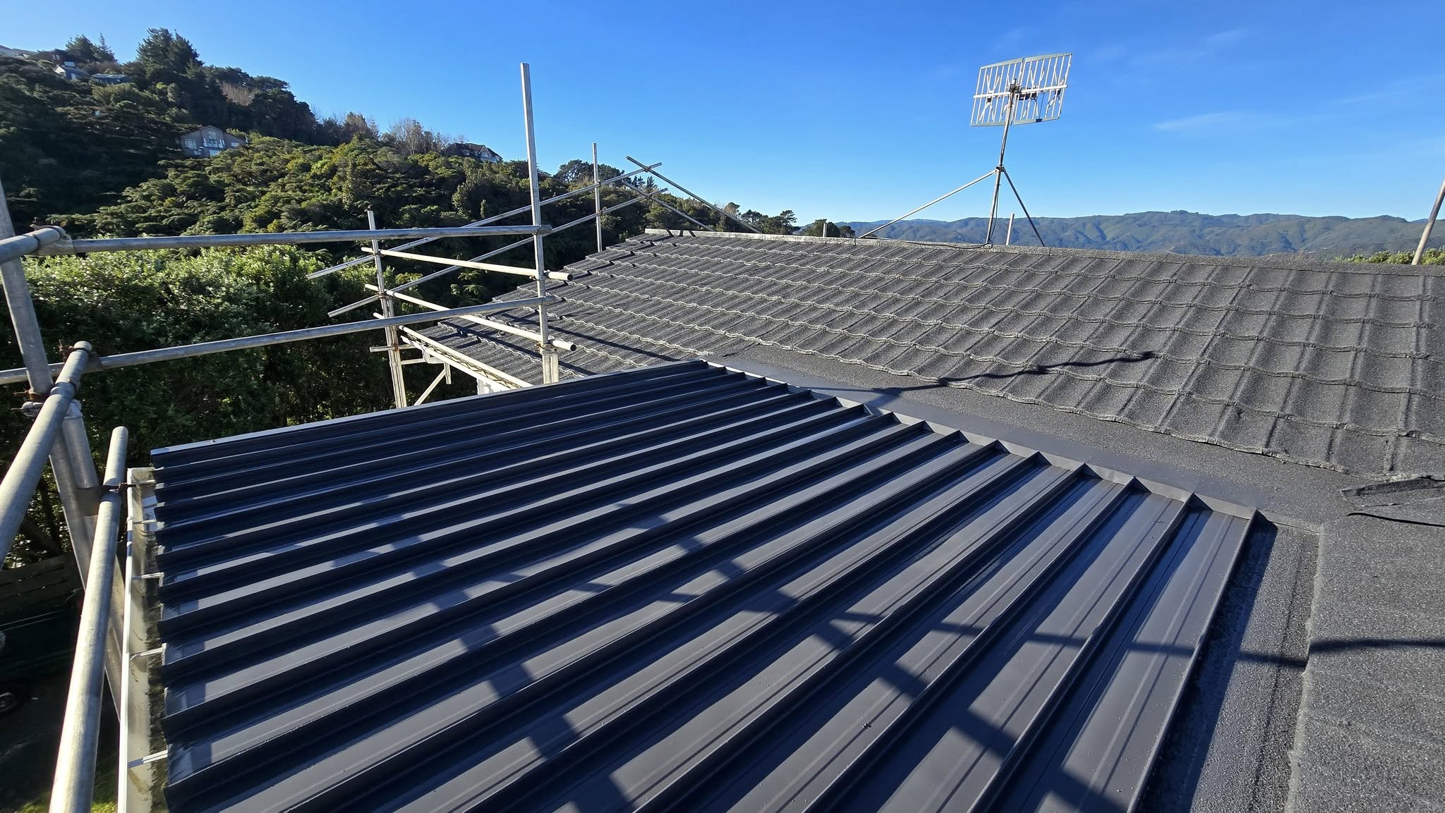Dark grey corrugated metal roof