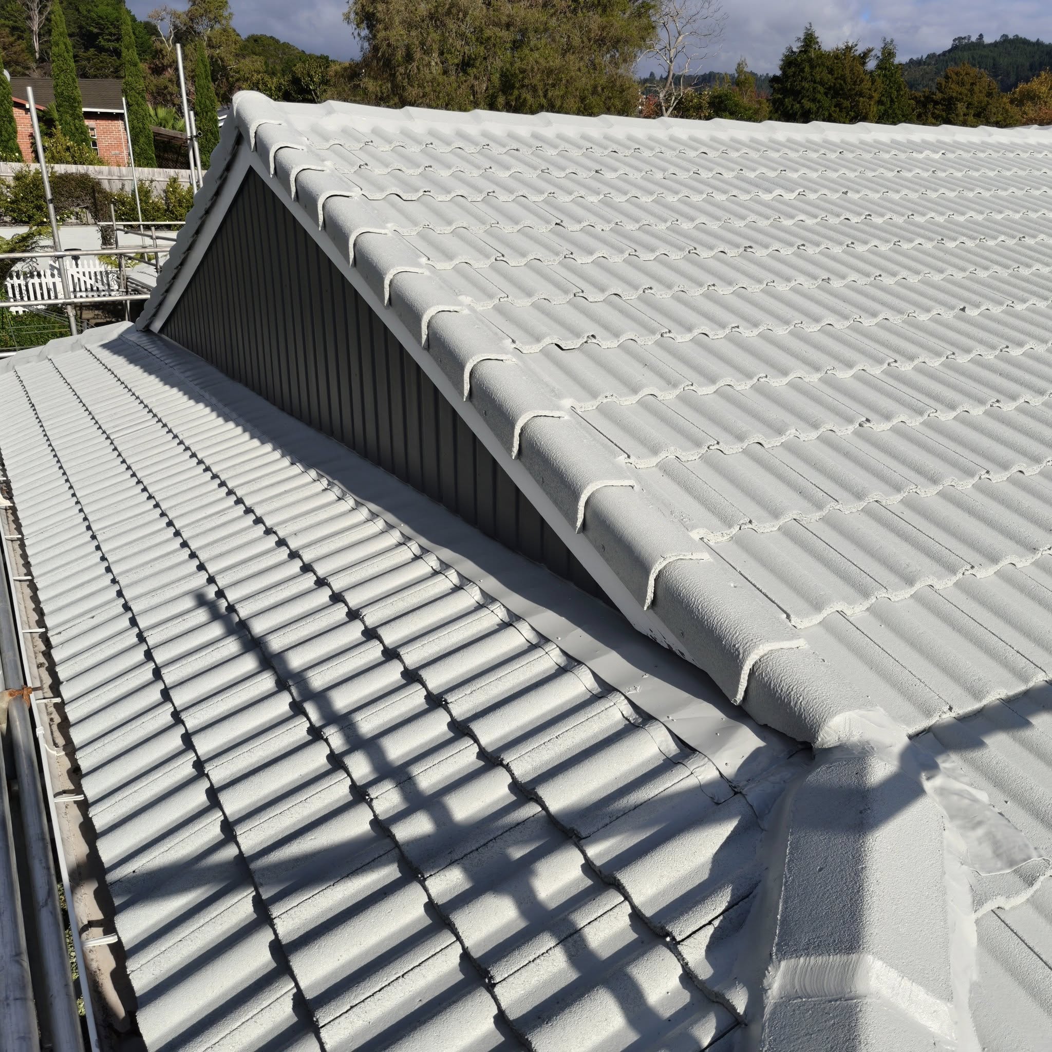 Blue corrugated metal roof