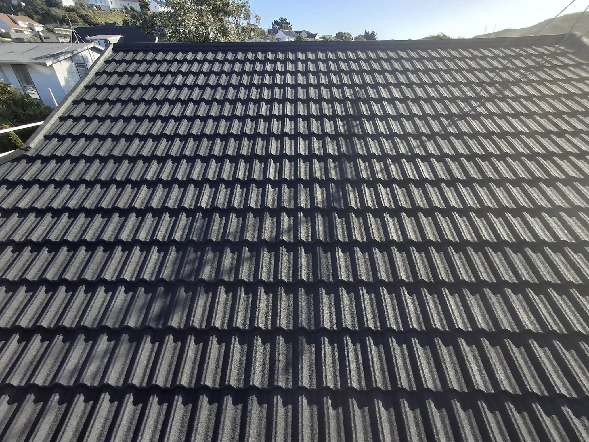 Yellow house with new roof